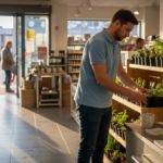 Pracovník upravuje zboží v prodejně v rámci tématu „Co znamená indoor signage: Efektivní komunikace v obchodě“