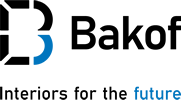 Logo společnosti Bakof s názvem a barevným symbolem